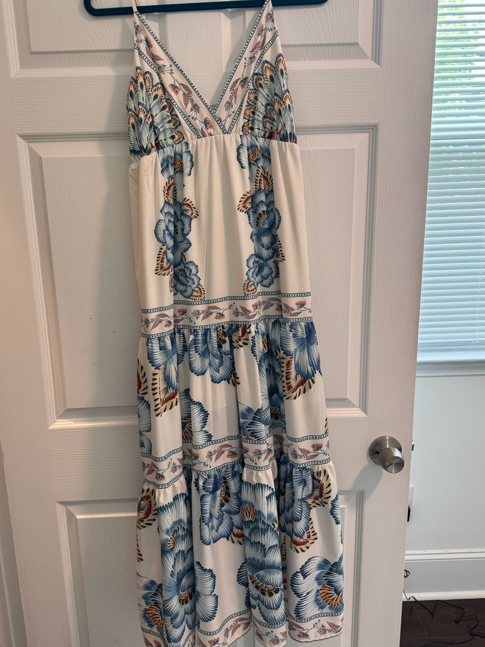 Spaghetti Strap Maxi Dress with Blue Floral Print